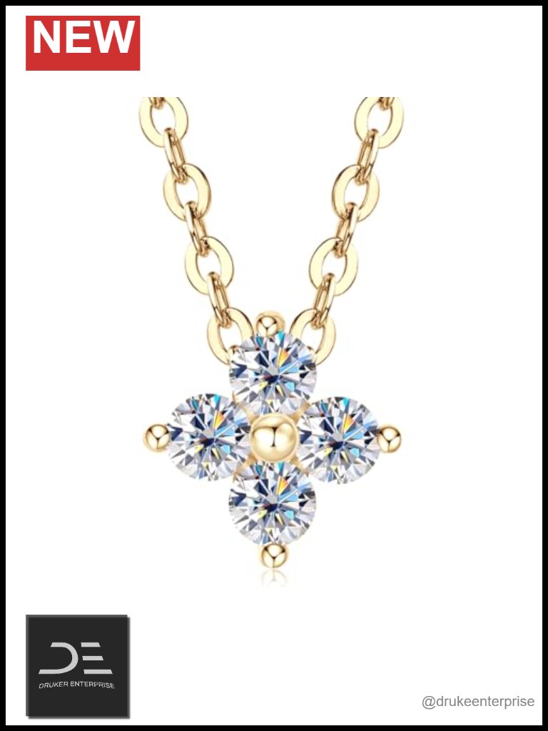 10k Solid Yellow Gold Moissanite Four Leaf Clover Pendant Necklace